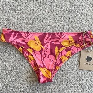 Aloe Aloe Hipster Bikini Bottom sz Large Reversible Lychee Pink Yellow Leaf NWT